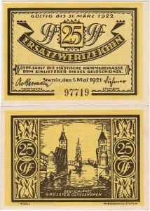 SZCZECIN - STETTIN 25 FENIGÓW 1.V.1921 Most Kłodny