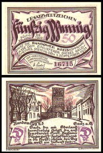 SZCZECIN - STETTIN, 50 FENIGÓW 1.IX.1921 Brama miejska w Gartz