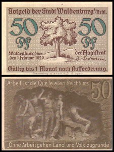 WAŁBRZYCH - WALDENBURG, 50 FENIGÓW 1.II.1920 Górnicy