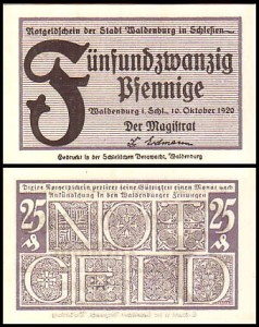 WAŁBRZYCH - WALDENBURG 25 FENIGÓW 10.X.1920 fioletowy