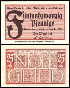 WAŁBRZYCH - WALDENBURG 25 FENIGÓW 10.X.1920,czerwony