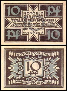 WAŁBRZYCH - WALDENBURG, 10 FENIGÓW 1921, Ausgabe A, Czarnoniebieski