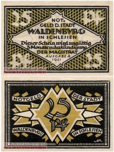 WAŁBRZYCH - WALDENBURG, 25 FENIGÓW 1921, Ausgabe A, Czarnożółty