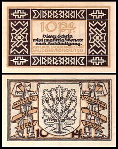 WAŁBRZYCH - WALDENBURG, 10 FENIGÓW 1921, Ausgabe B, Czarno jasnobrązowy