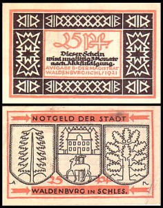 WAŁBRZYCH - WALDENBURG, 25 FENIGÓW 1921, Ausgabe B, Czarnoczerwony,