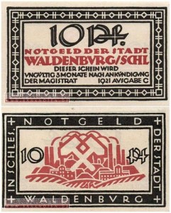 WAŁBRZYCH - WALDENBURG, 10 FENIGÓW 1921, Ausgabe C, Czarnoczerwony