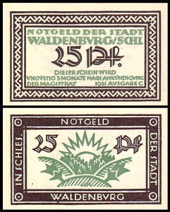 WAŁBRZYCH - WALDENBURG, 25 FENIGÓW 1921, Ausgabe C, Czarnozielony