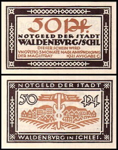 WAŁBRZYCH - WALDENBURG, 50 FENIGÓW 1921, Ausgabe C, Czarno jasnobrązowy