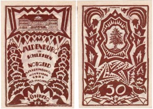 WAŁBRZYCH - WALDENBURG, 50 FENIGÓW XI.1921, Liceum, ciemny brąz