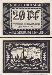 WAŁBRZYCH - WALDENBURG, 20 FENIGÓW XI.1921, czarny, Melchior Schacht