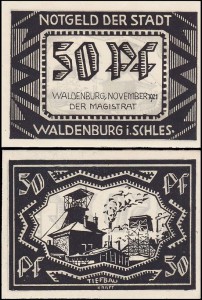 WAŁBRZYCH - WALDENBURG, 50 FENIGÓW XI.1921, czarny, Szyb kopalniany