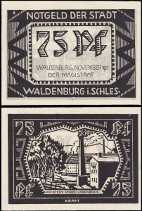 WAŁBRZYCH - WALDENBURG, 75 FENIGÓW XI.1921, czarny, Fabryka porcelany Krister / Krzysztof