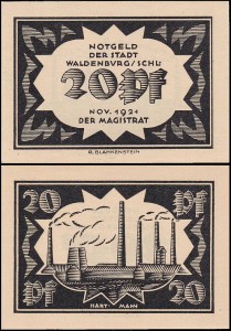 WAŁBRZYCH - WALDENBURG, 20 FENIGÓW XI.1921, czarny, HART - MANN