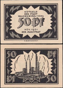 WAŁBRZYCH - WALDENBURG, 50 FENIGÓW XI.1921, czarny, HART - MANN