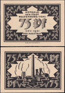 WAŁBRZYCH - WALDENBURG, 75 FENIGÓW XI.1921, czarny, HART - MANN
