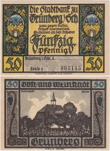 ZIELONA GÓRA - GRUNBERG, 50 FENIGÓW b.r., konto A, Kaplica Maryjna, numer 6 cyfr
