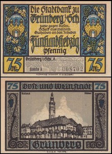 ZIELONA GÓRA - GRUNBERG, 75 FENIGÓW b.r., konto A, Ratusz