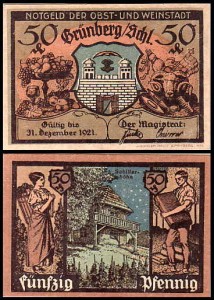 ZIELONA GÓRA - GRUNBERG, 50 FENIGÓW Do 31.XII.1921, Chata z werandą nocą