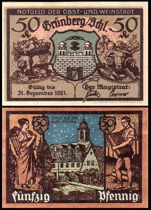 ZIELONA GÓRA - GRUNBERG, 50 FENIGÓW Do 31.XII.1921, Kościół nocą