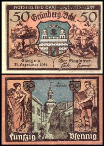ZIELONA GÓRA - GRUNBERG, 50 FENIGÓW Do 31.XII.1921, Wieża głodowa nocą