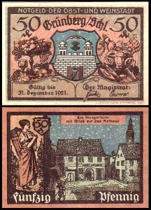 ZIELONA GÓRA - GRUNBERG, 50 FENIGÓW Do 31.XII.1921, Widok na Ratusz nocą