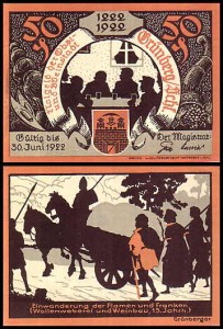 ZIELONA GÓRA - GRUNBERG, 50 FENIGÓW DO 30.VI.1922 Przybycie Franków i Flamandrów w XIII w.