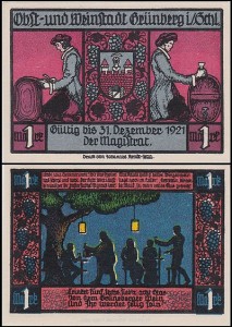 ZIELONA GÓRA - GRUNBERG, 1 MARKA Do 31.XII.1921, Uczta przy lampionach