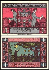 ZIELONA GÓRA - GRUNBERG, 1 MARKA Do 31.XII.1921, Uczta przy lampionach i księżycu,