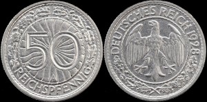 Niemcy, 50 Fenigów III Rzesza 1928A, KM 49, Stan II