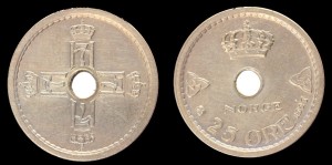 Norwegia, 25 Ore różne roczniki, KM 384