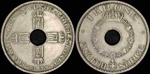 Norwegia, 1 Krone różne roczniki, KM 385