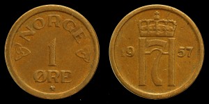 Norwegia, 1 Ore, różne roczniki, KM 398