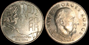 Norwegia, 20 Kroner 2014, Grunnloven, KM 489
