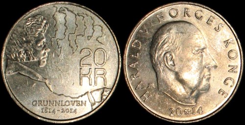 Norwegia, 20 Koron 2014 Grunloven.jpg