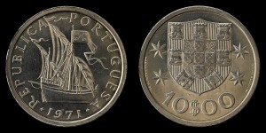 Portugalia, 10 Escudos 1971, KM 600