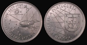 Portugalia, 100 Escudos 1989, Azory, Żaglowiec, KM 648