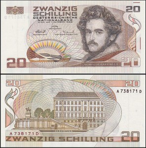 AUSTRIA, 20 SCHILLING 1986, ser. A,Pick 148