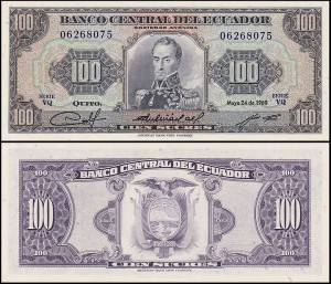 EKWADOR, 100 SUCRES 24.5.1980, seria VQ, Pick 112a9