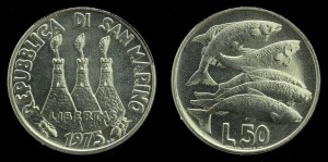 San Marino, 50 Lirów 1975, Ryby, KM 45