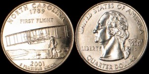 USA, 25 Cents 2001 D, KM 319, North Carolina, stan I