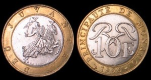 Monako, 10 Francs 2000, Rycerz, bimetal, KM 163, Stan I