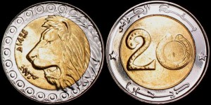 Algieria, 20 Dinars Bimetal głowa lwa, KM 125, stan I 