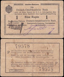 NIEMIECKA AFRYKA WSCHODNIA	EINE RUPIE 1.XI.1915 seria P, Pick 9Ab1