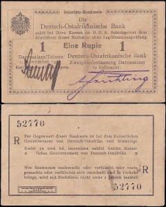 NIEMIECKA AFRYKA WSCHODNIA	EINE RUPIE 1.XI.1915 seria R, Pick 9Ab4