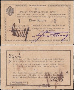 NIEMIECKA AFRYKA WSCHODNIA	EINE RUPIE 1.XI.1915 seria S, numerator 4 cyfry, Pick 9Ab5