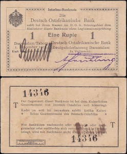 NIEMIECKA AFRYKA WSCHODNIA	EINE RUPIE 1.XI.1915 seria T, cyfry wys.6 mm, Pick 9Ab6