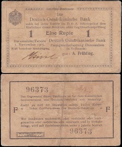NIEMIECKA AFRYKA WSCHODNIA	EINE RUPIE 1.XI.1915 seria F, Pick 11b2