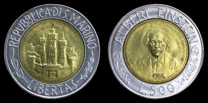 San Marino, 500 Lirów Bimetal 1984 A. Einstein, KM 167
