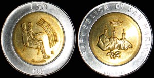 San Marino, 500 Lirów Bimetal 1986 Rewolucja technologiczna, KM 195