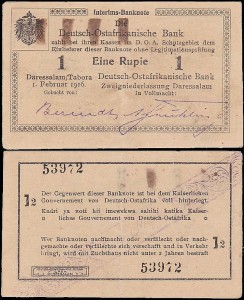 NIEMIECKA AFRYKA WSCHODNIA	EINE RUPIE 1.II.1916 seria J2, Pick 19(4)